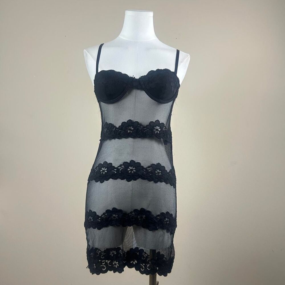 Rampage Dark Coquette Goth Emo Striped Lingerie Lace and Mesh Slip